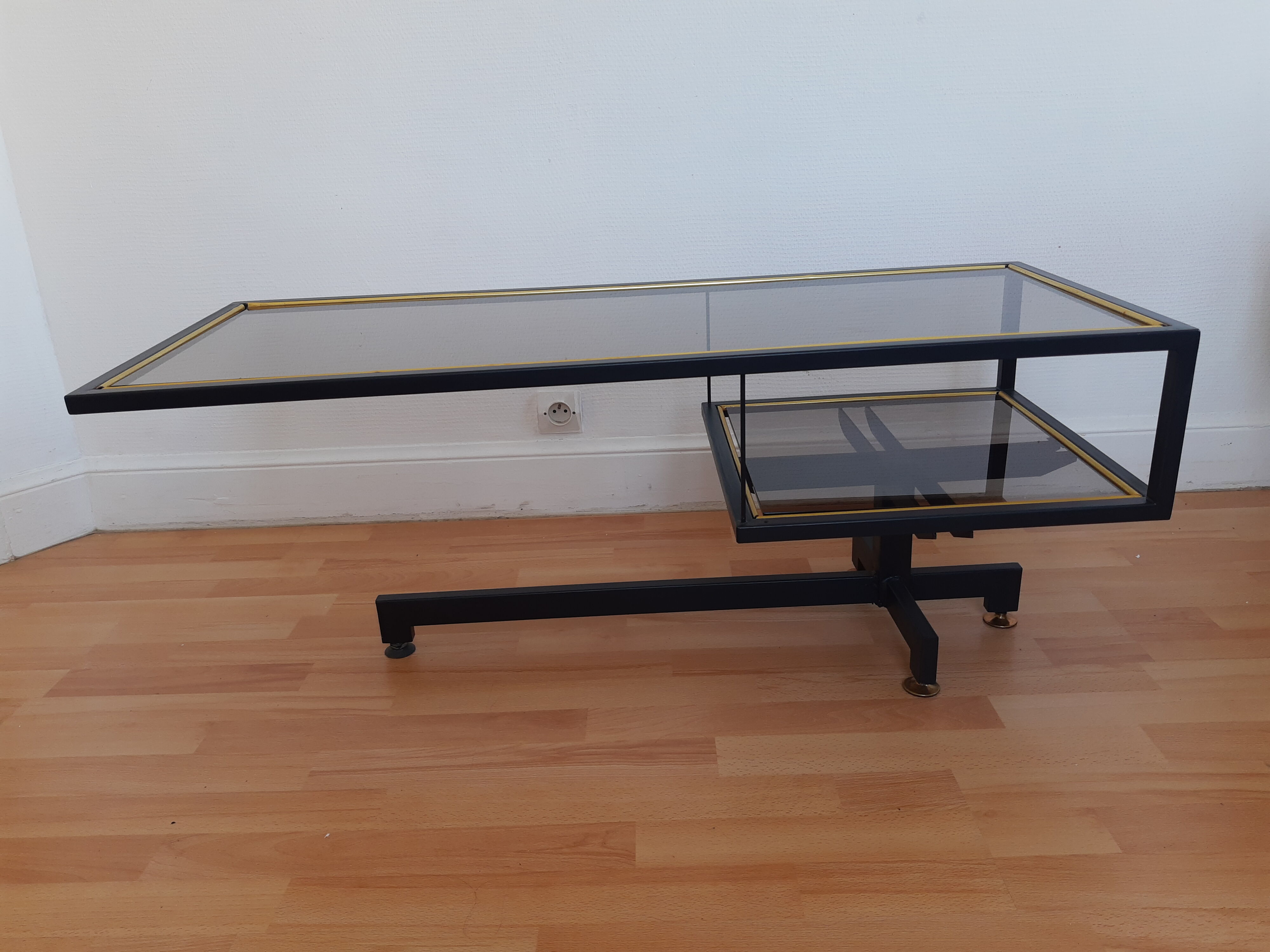 Vintage industrial coffee table metal and glass