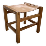 Solid elm and leather stool Maison Regain