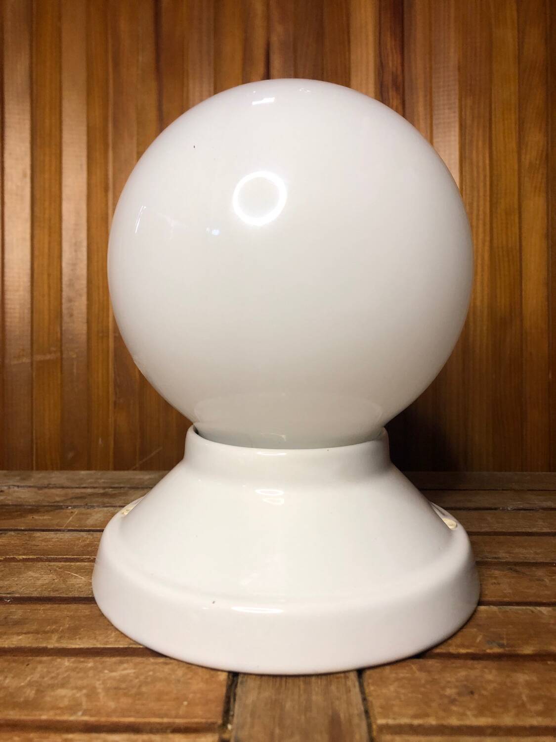 Old White Opaline Wall Lamp + Vintage Ceramic Support