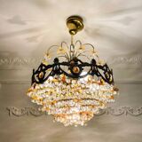 Lustre vintage exceptionnel en cristal style Murano orange, laiton, 5