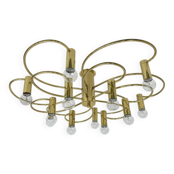 Leola sculptural brass 12-light ceiling or wall flush mount, 1970s