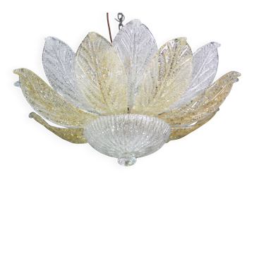 Éclairage de plafond en verre de Murano vintage italien charmant en ambre et transparent.