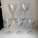 Set of 5 engraved wine glasses star model 50s