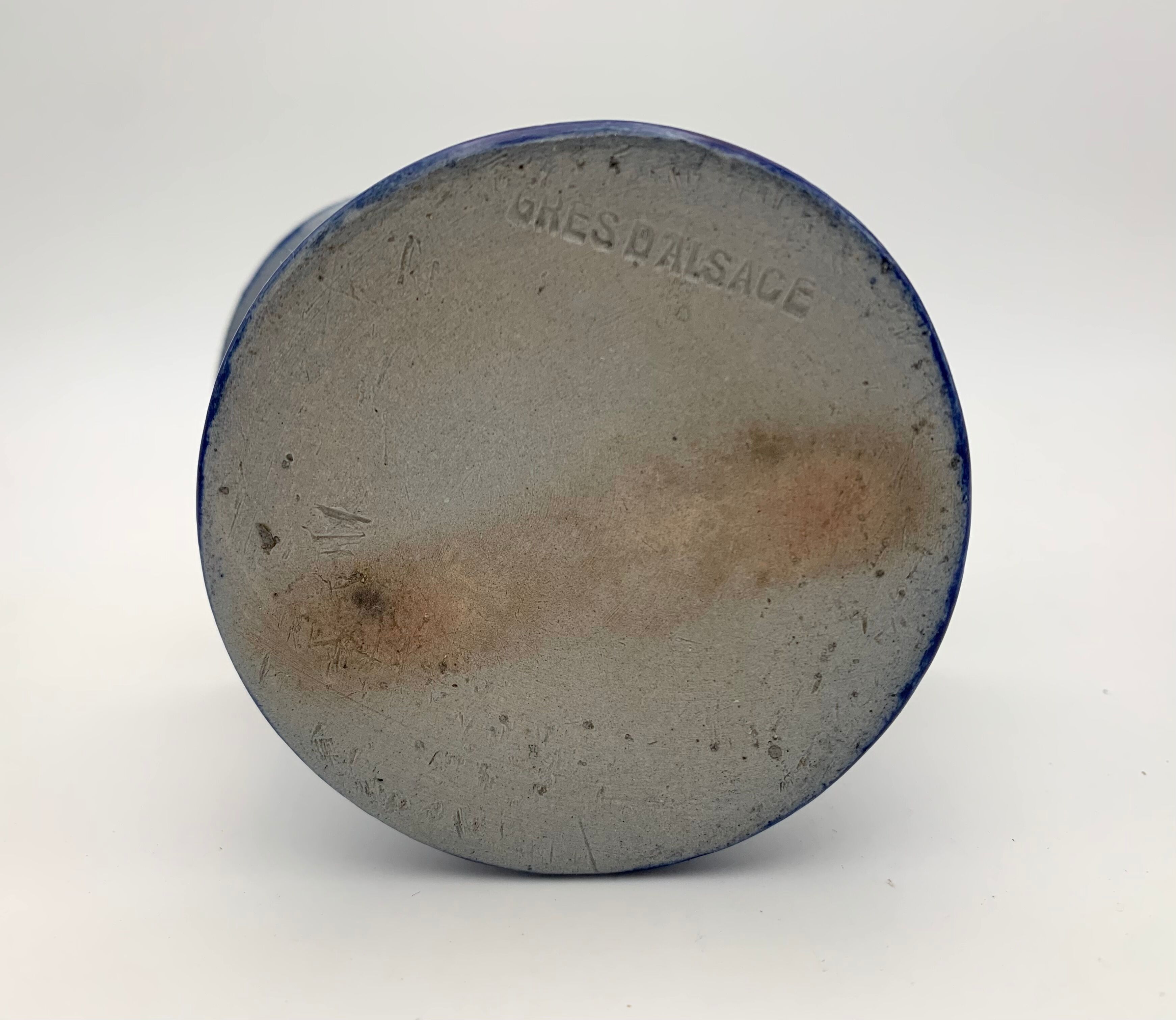 Vintage basket in traditional Alsace stoneware, cobalt blue flower patterns - 1970s.