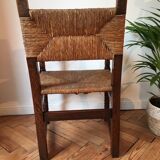 Rustic armchair solid wood and plaited straw