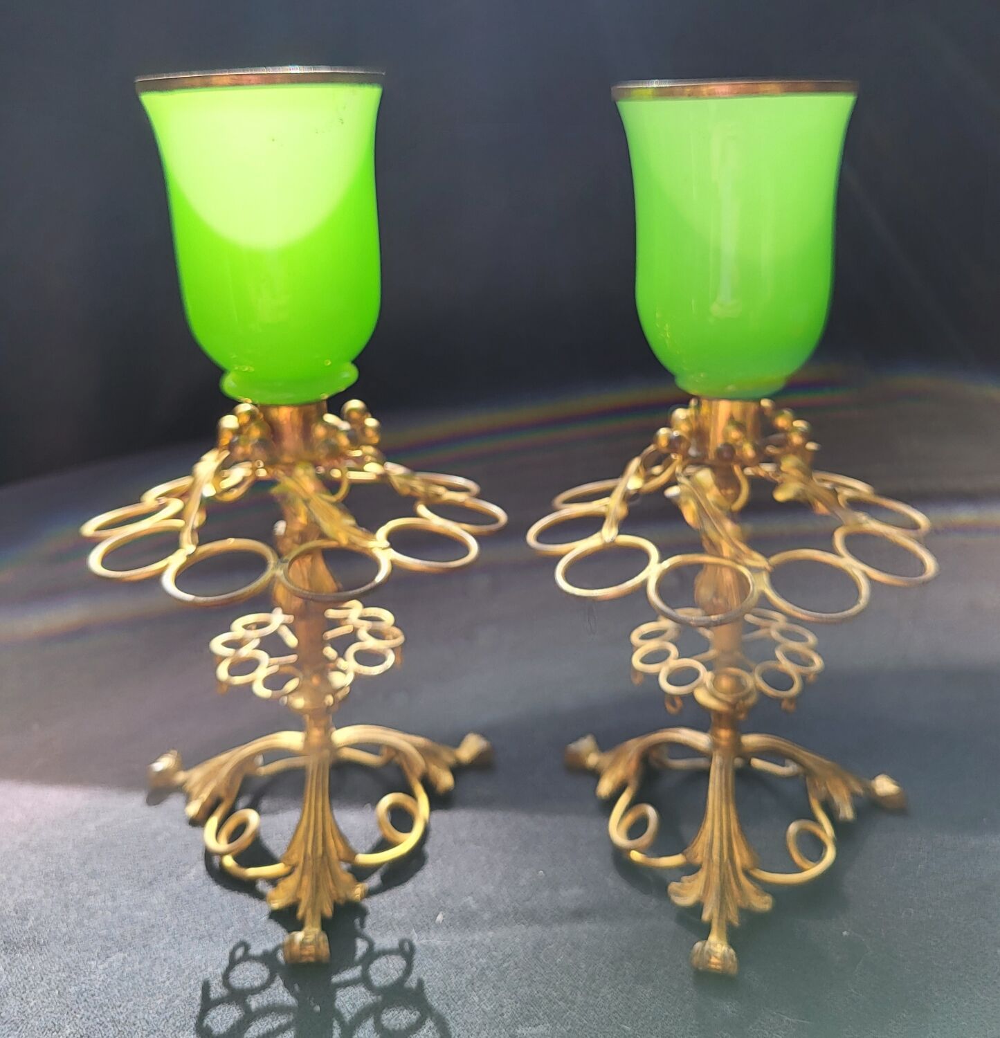 Paire de porte cigares en opaline verte (uranium/ouraline) Napoléon III
