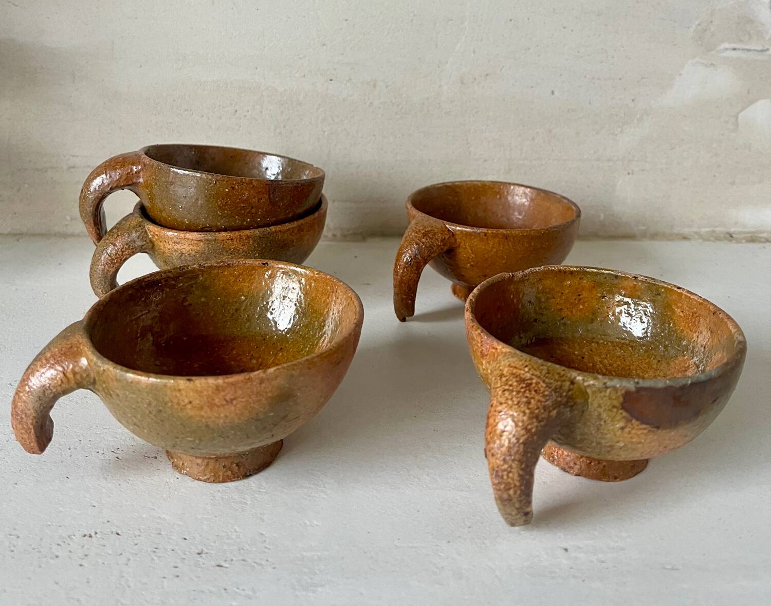 5 handcrafted stoneware coffee cups