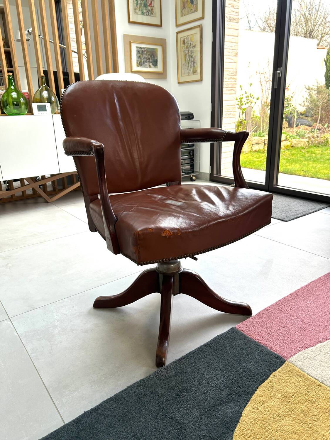 Fauteuil bureau  acajou et cuir Maple made in England