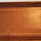 Pedestal table in wood and havana coloured leather tray