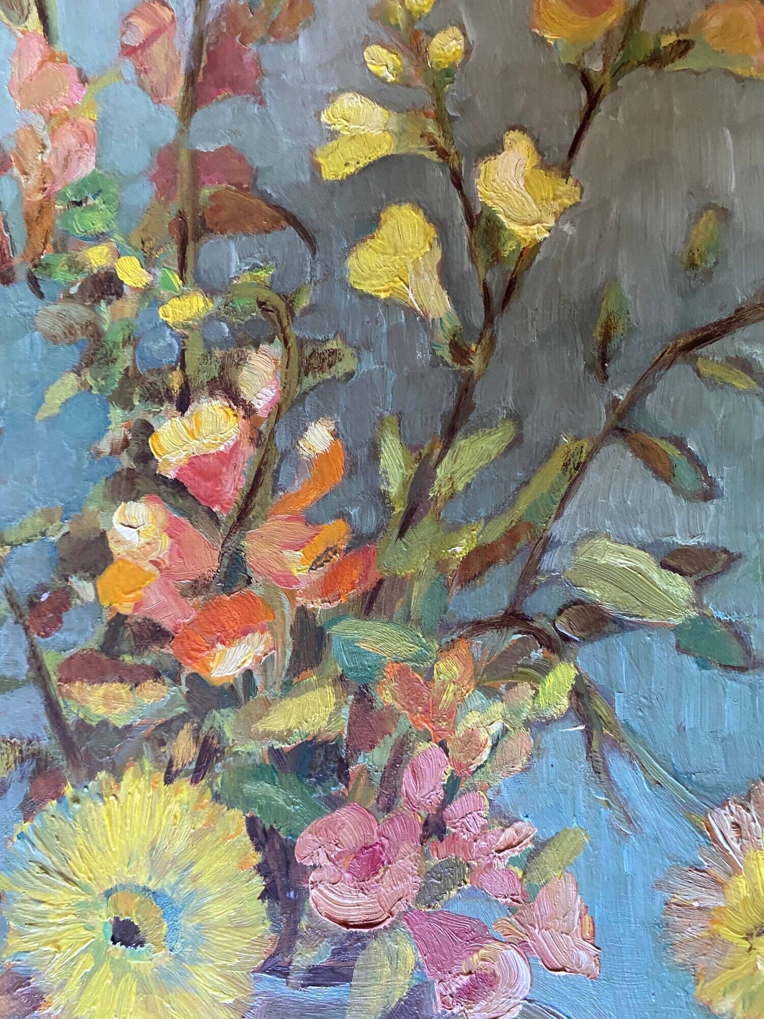 HSP painting "vase with bouquet of flowers" signed O. Olivier + frame
