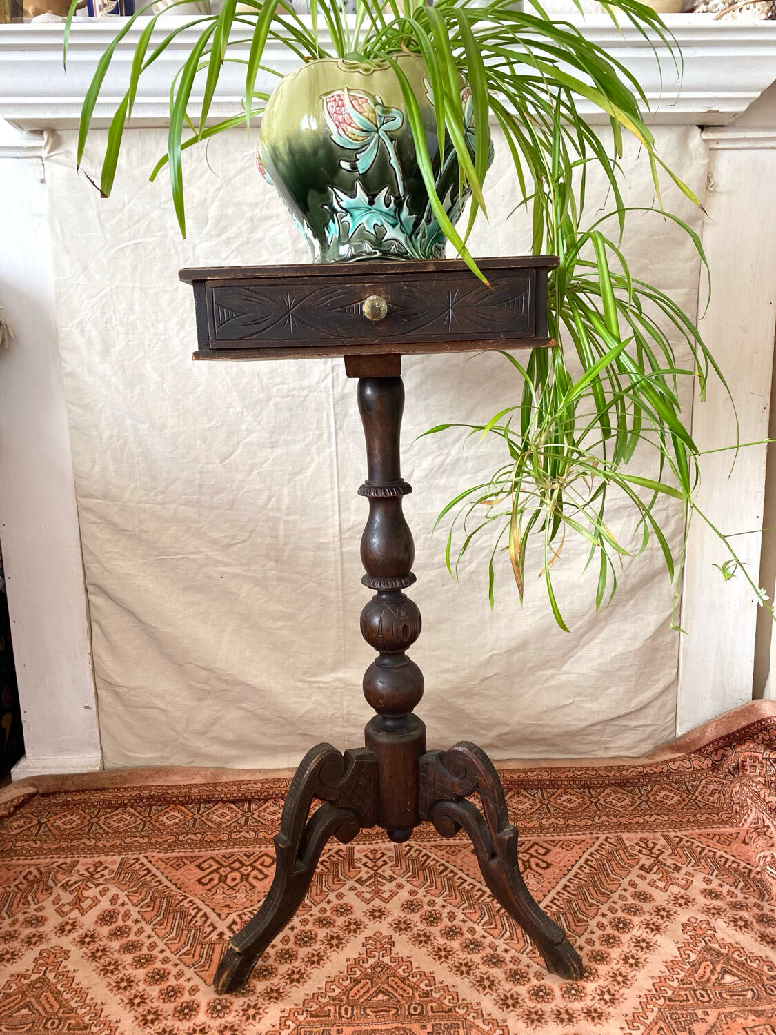 Old tripod side table with drawer