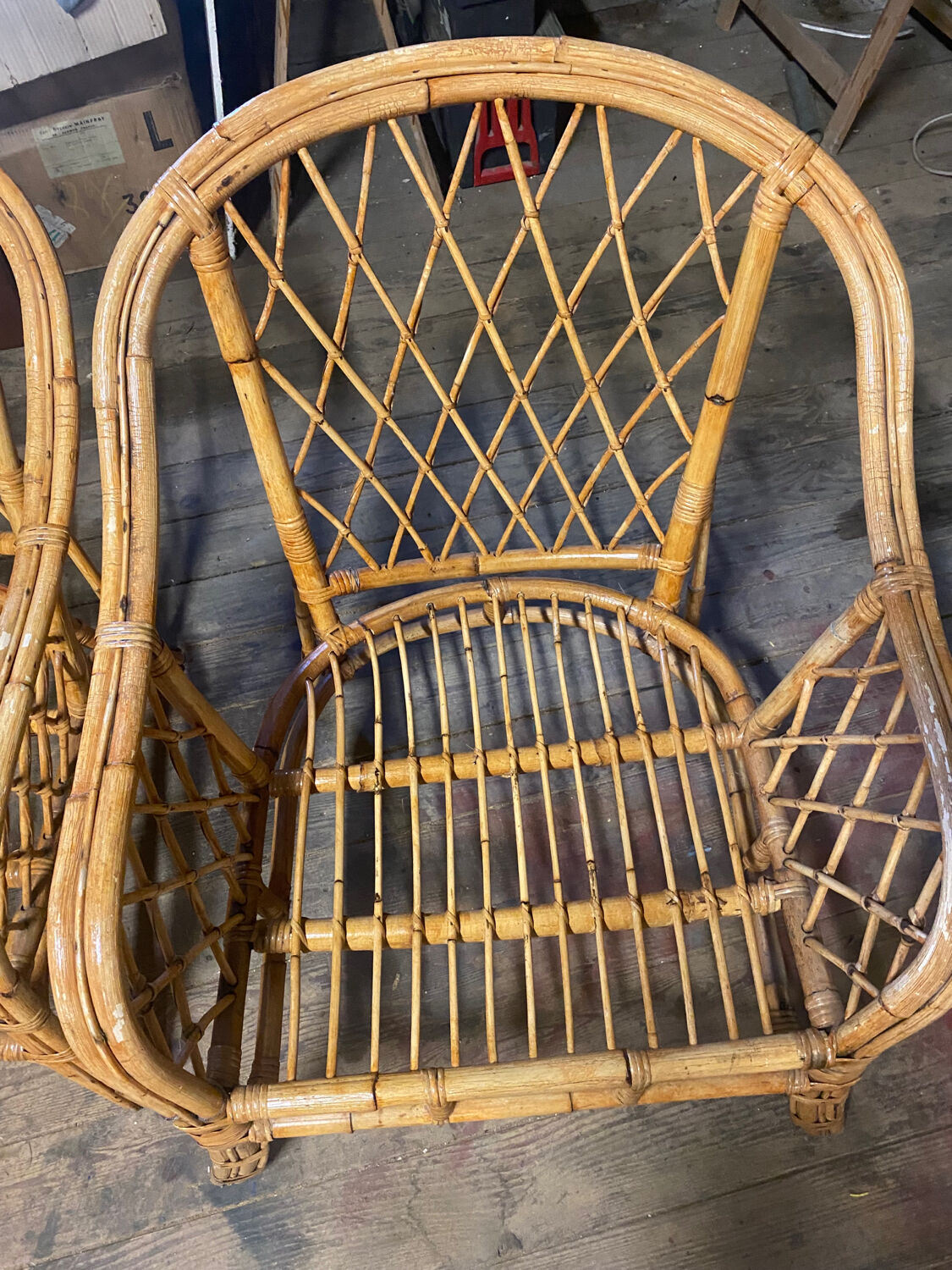 Pair of rattan armchairs