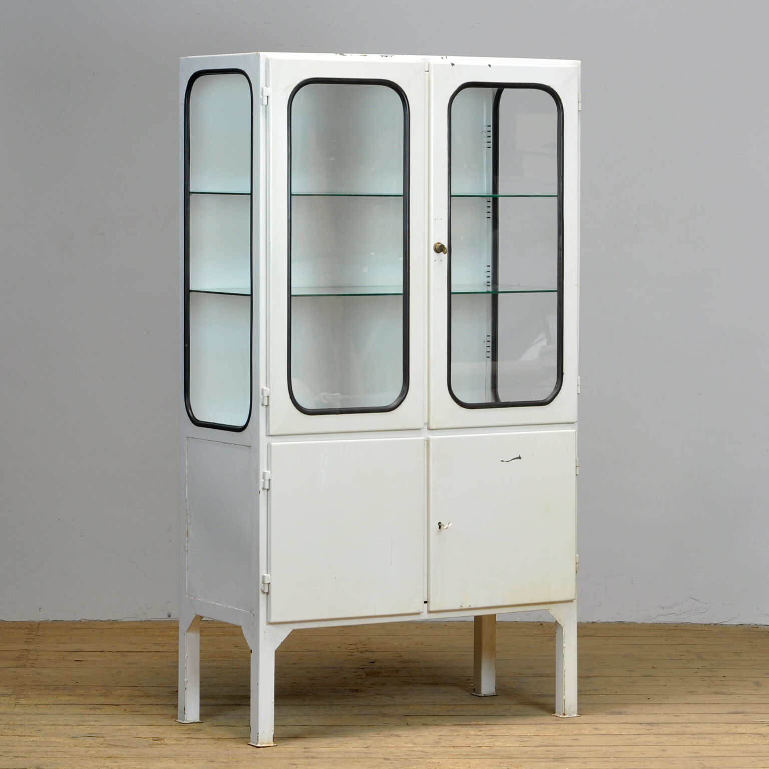 Glass & iron medical cabinet, 1970s