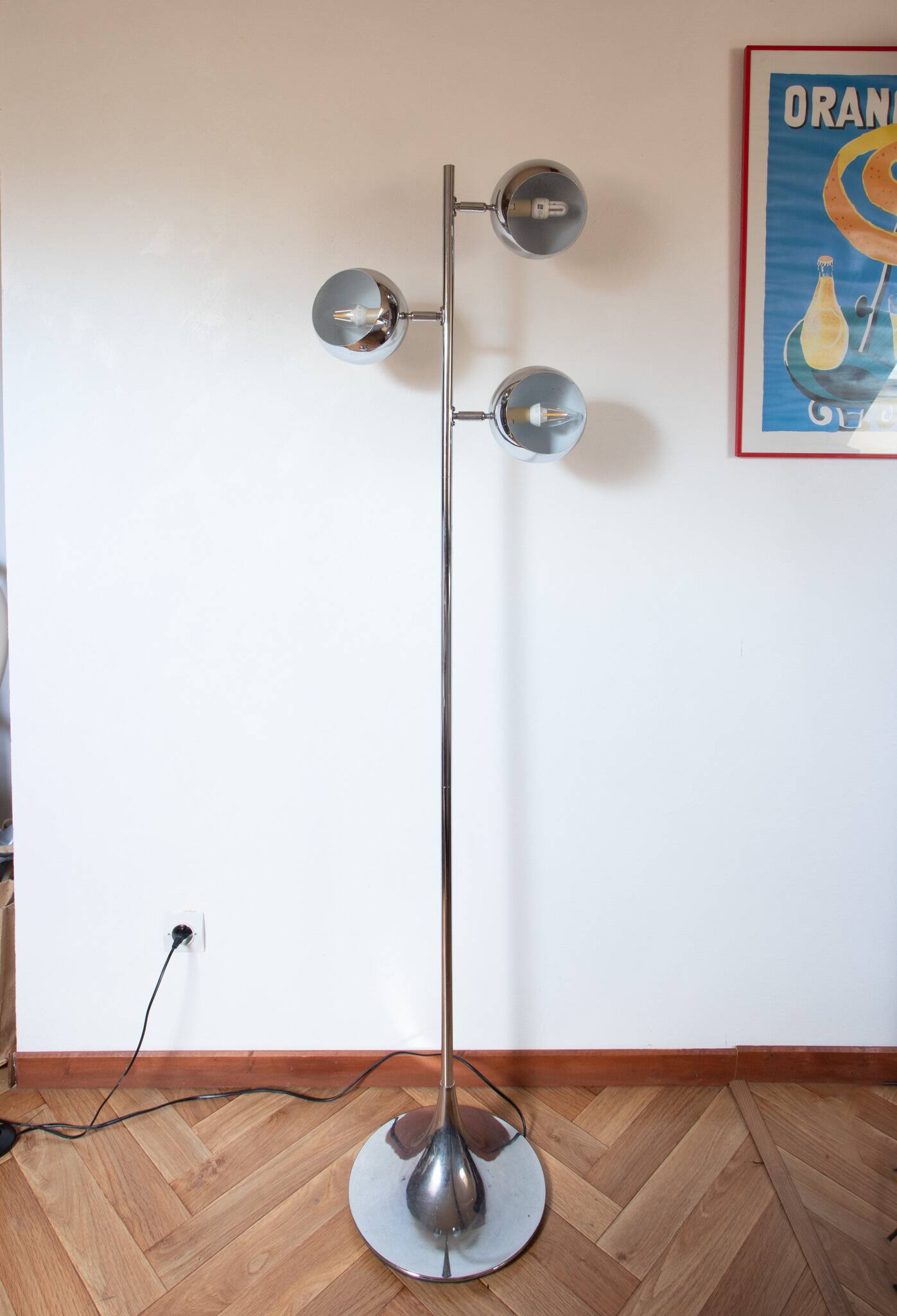 Vintage "Eye Ball" chrome floor lamp 3 adjustable globes