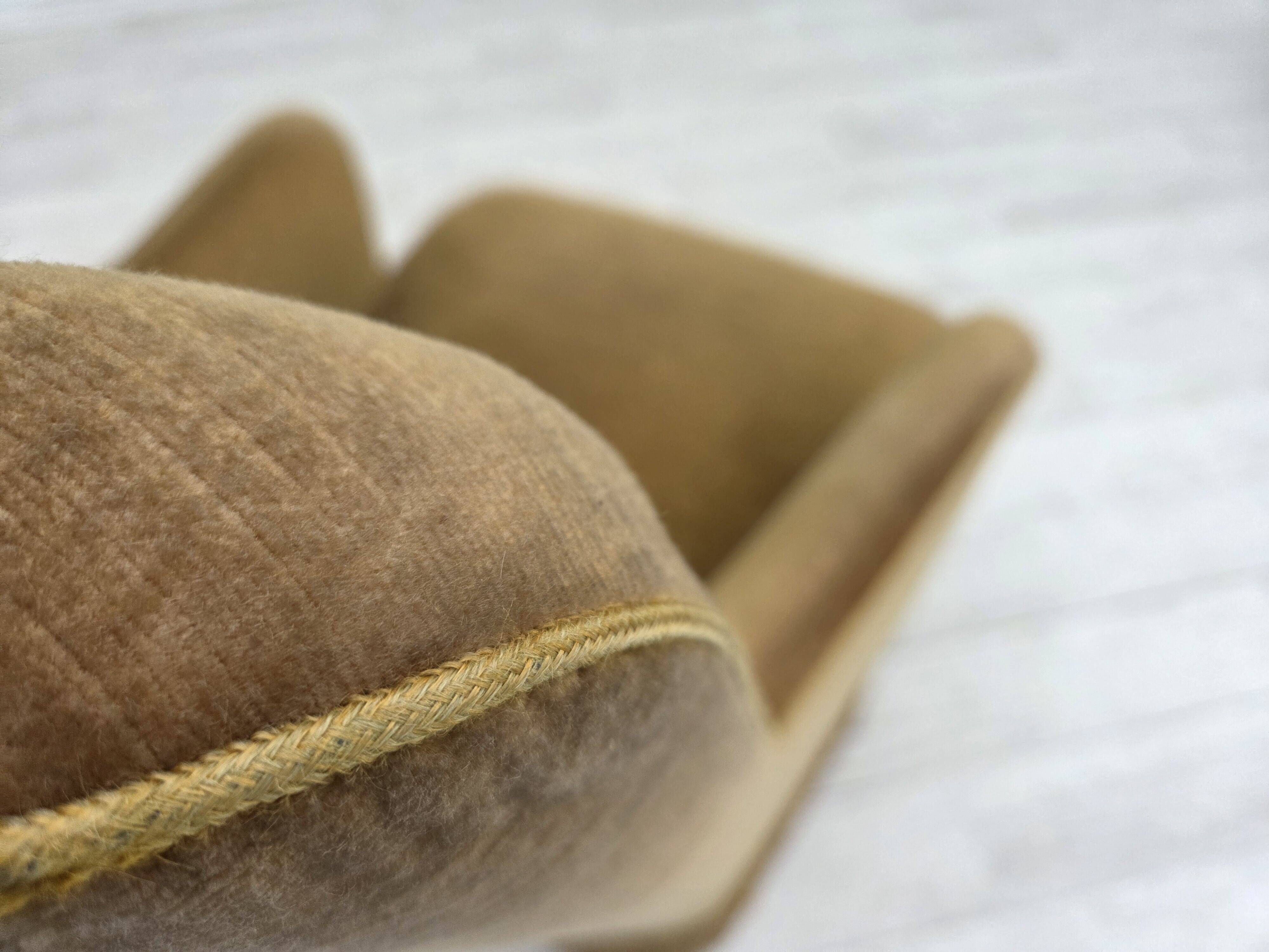 1970s, Danish highback back armchair, light green furniture velour.