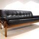 Brutalist 3 seater sofa leather and oak, 1960