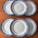 Set of 6 mimosa plates from Sarreguemines, old blue earthenware