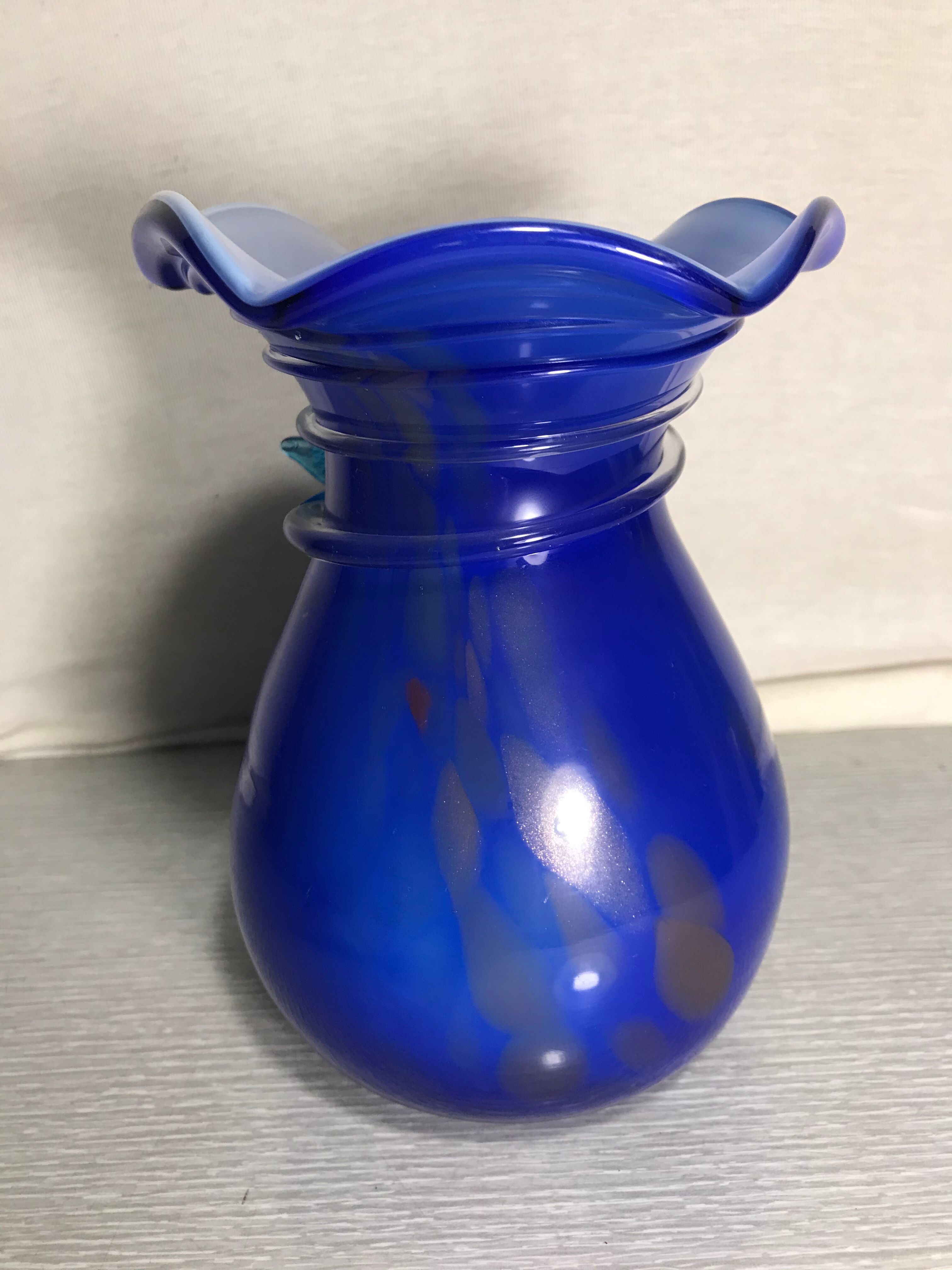 Old Blue Multilayer Glass Vase - Flower Blown Decor Col Corolla Vintage