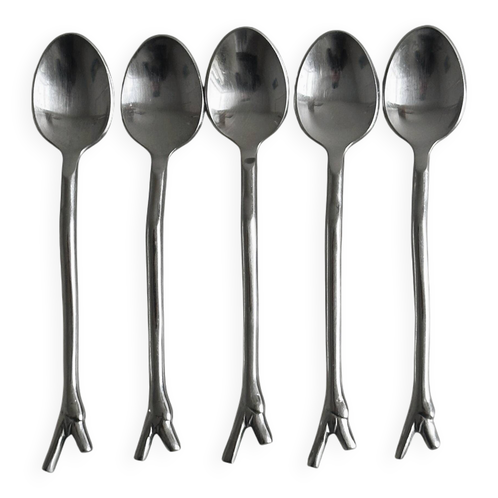 5 small silver metal spoons