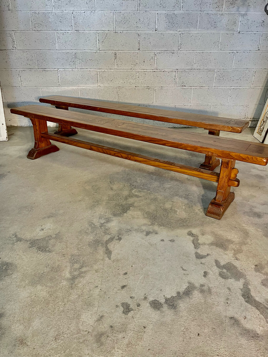 Pair of solid oak benches