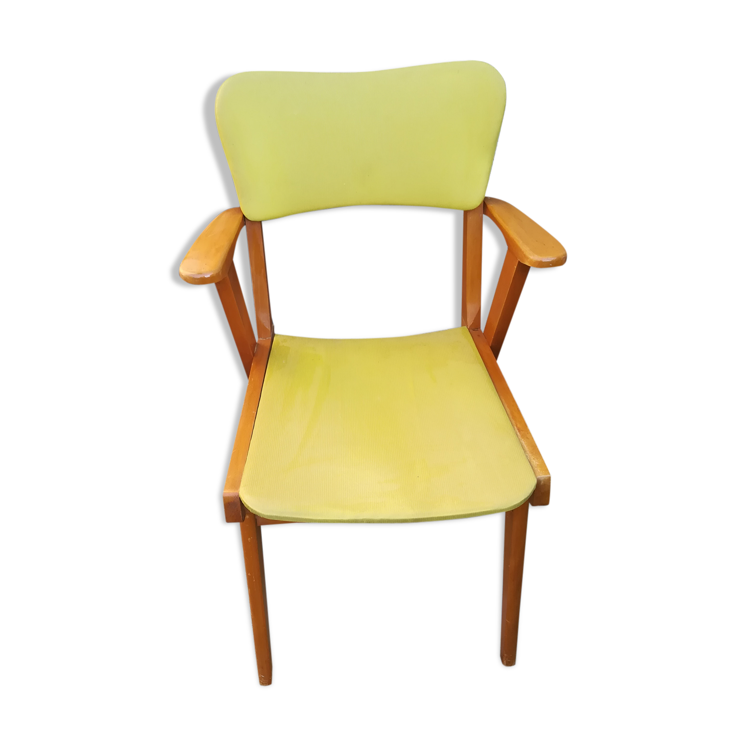 Chair wood and yellow vinyl