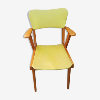 Chaise bois et vinyle jaune