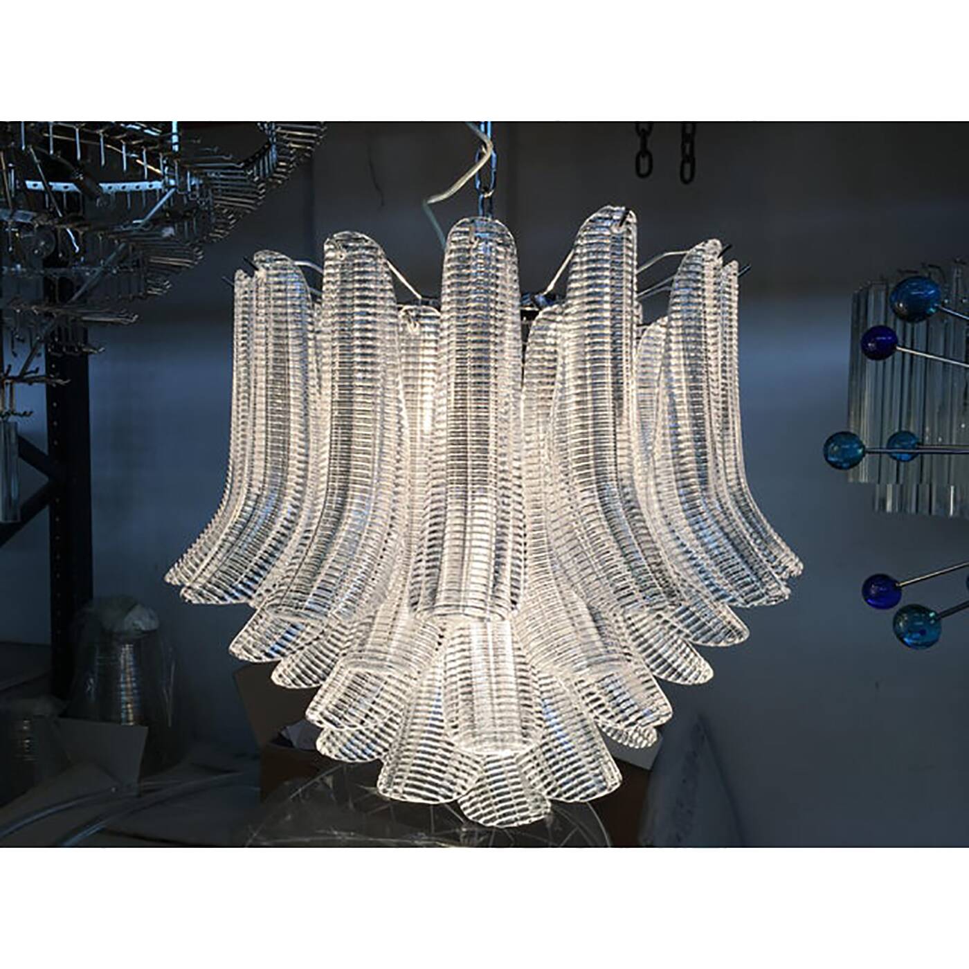 Murano Glass Sputnik Chandelier With Clear "Seghettata" Italian Glass