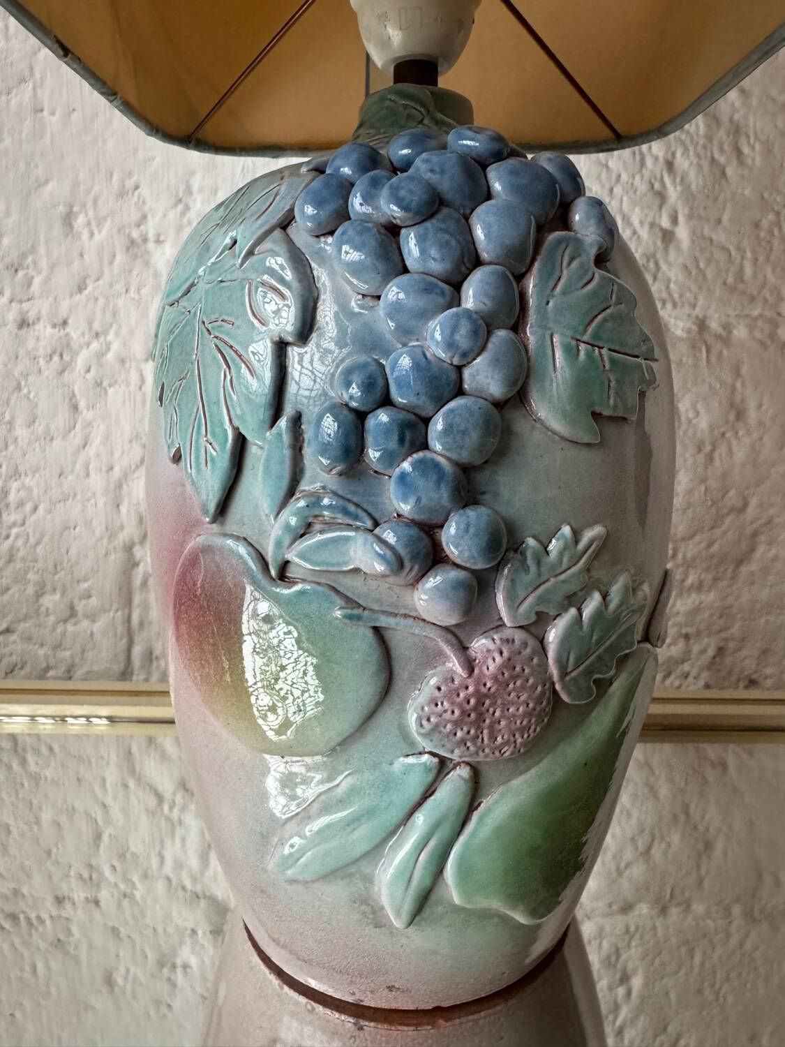 Handmade majolica lamp with fruit design, 1970s