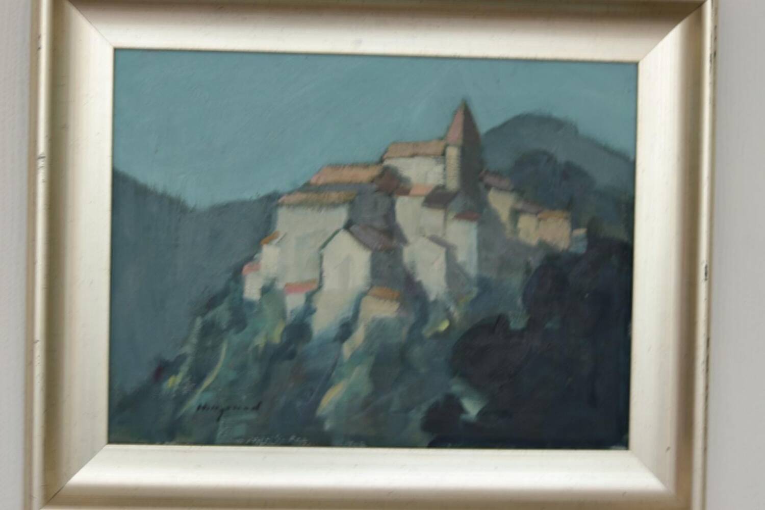 Mid Century Swedish Oil on Canvas “Village Motif” by Bengt Hillgrund