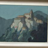 Mid Century Swedish Oil on Canvas “Village Motif” by Bengt Hillgrund