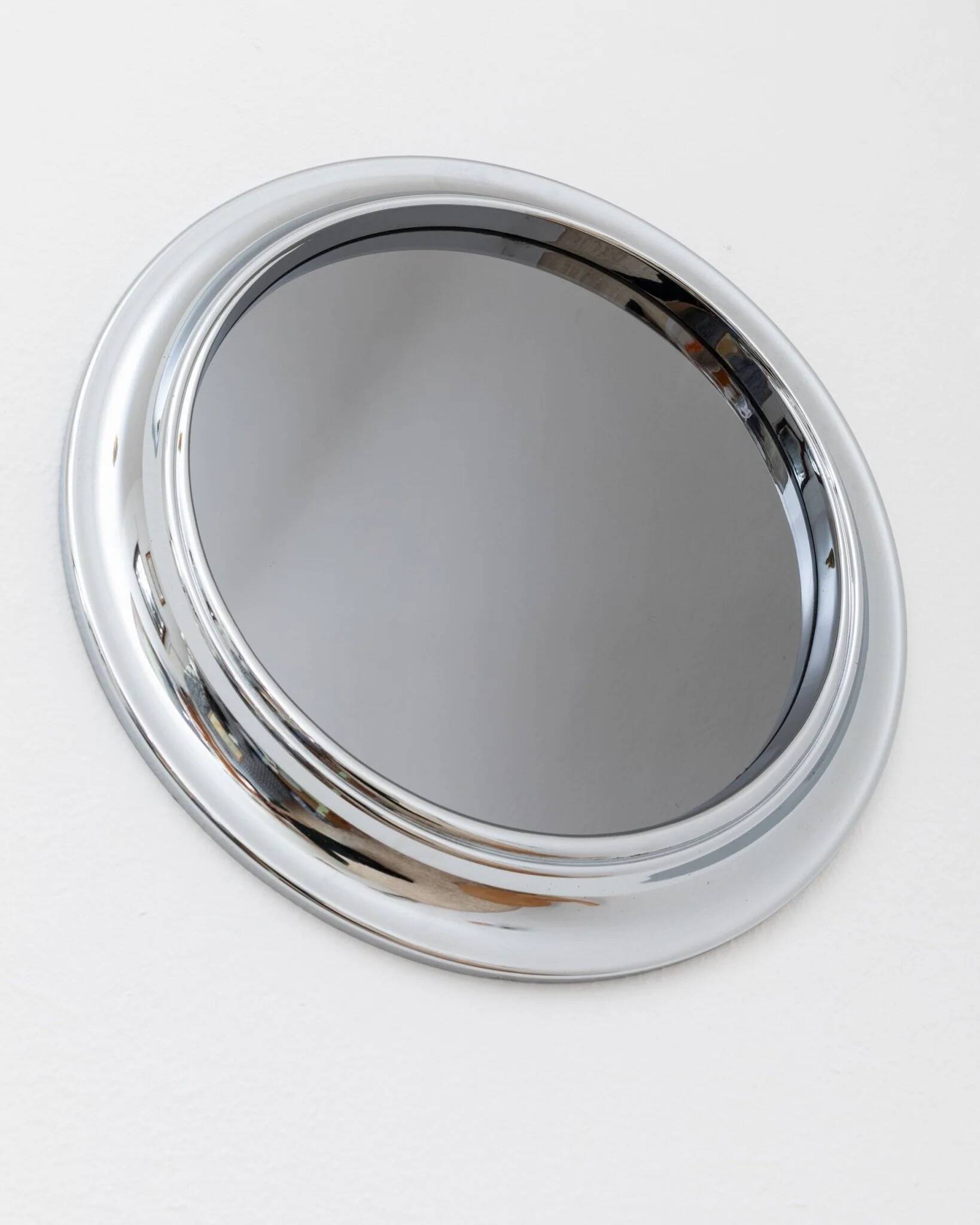 Miroir rond en chrome argenté avec verre fumé - Style Space Age italien des années 1960, 65 cm