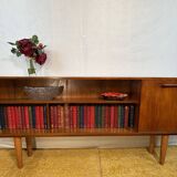 Buffet/bibliothèque mince en teck style rétro vintage milieu du siècle, abattant style cocktail, années 1960