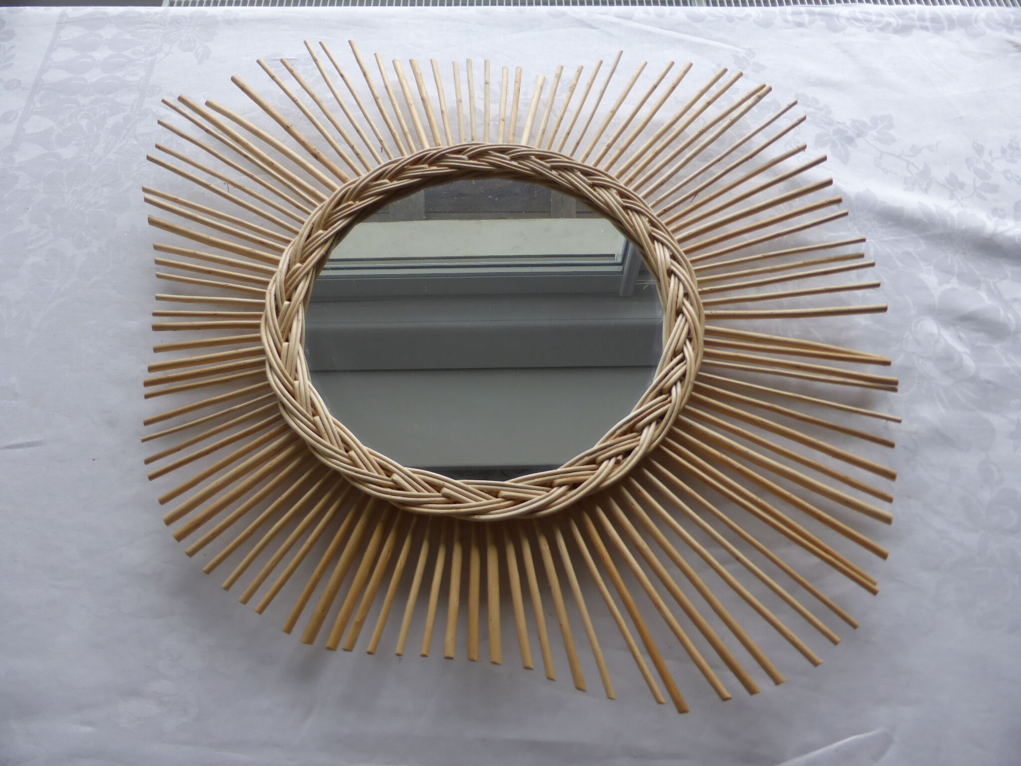Vintage sun mirror in rattan 60/70s, 59cm