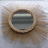 Vintage sun mirror in rattan 60/70s, 59cm