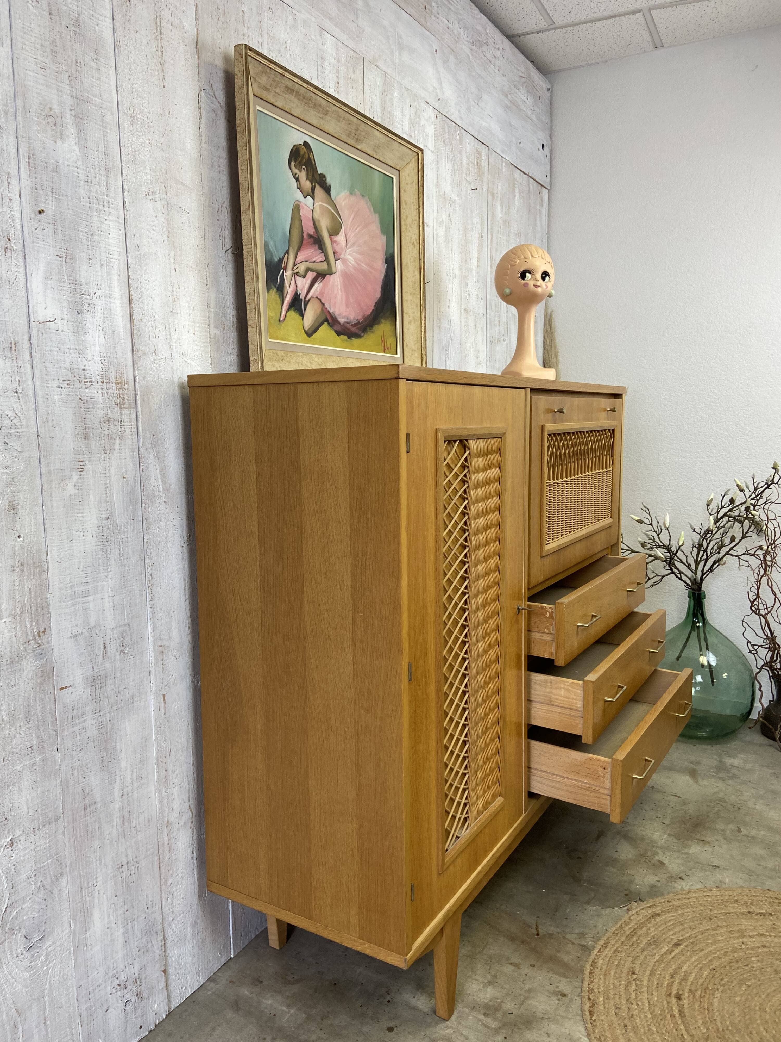 Armoire bois/osier vintage Selency