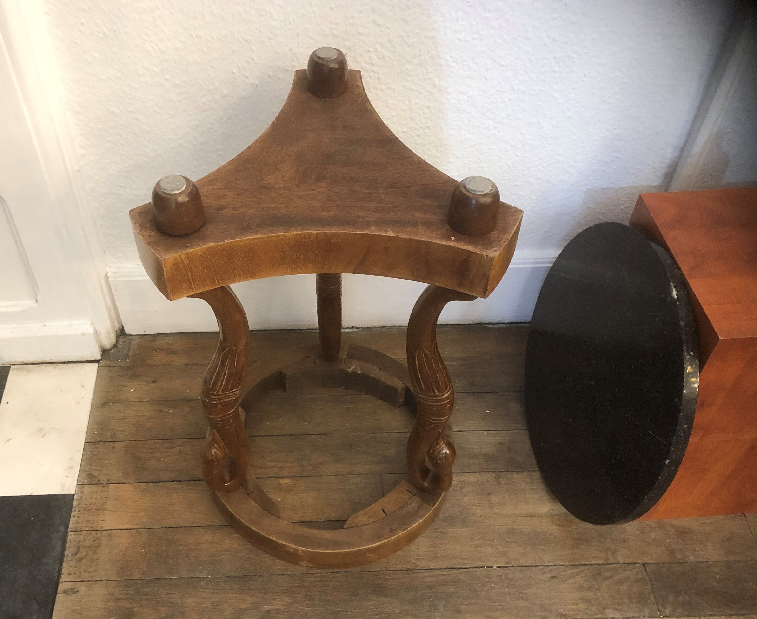 Empire Wood Marquetry Plateau Marble Decoration Swans