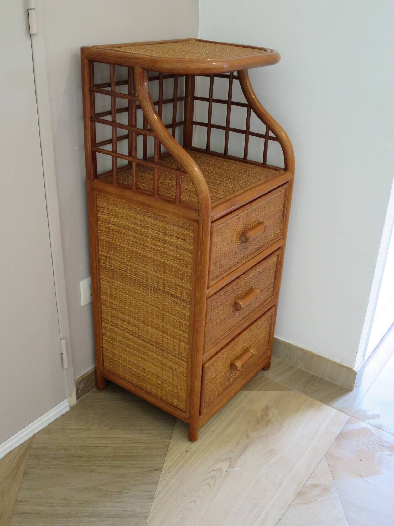 Vintage - sideboard - chest of drawers - woven rattan chest of drawers - wood - bamboo - 80s
