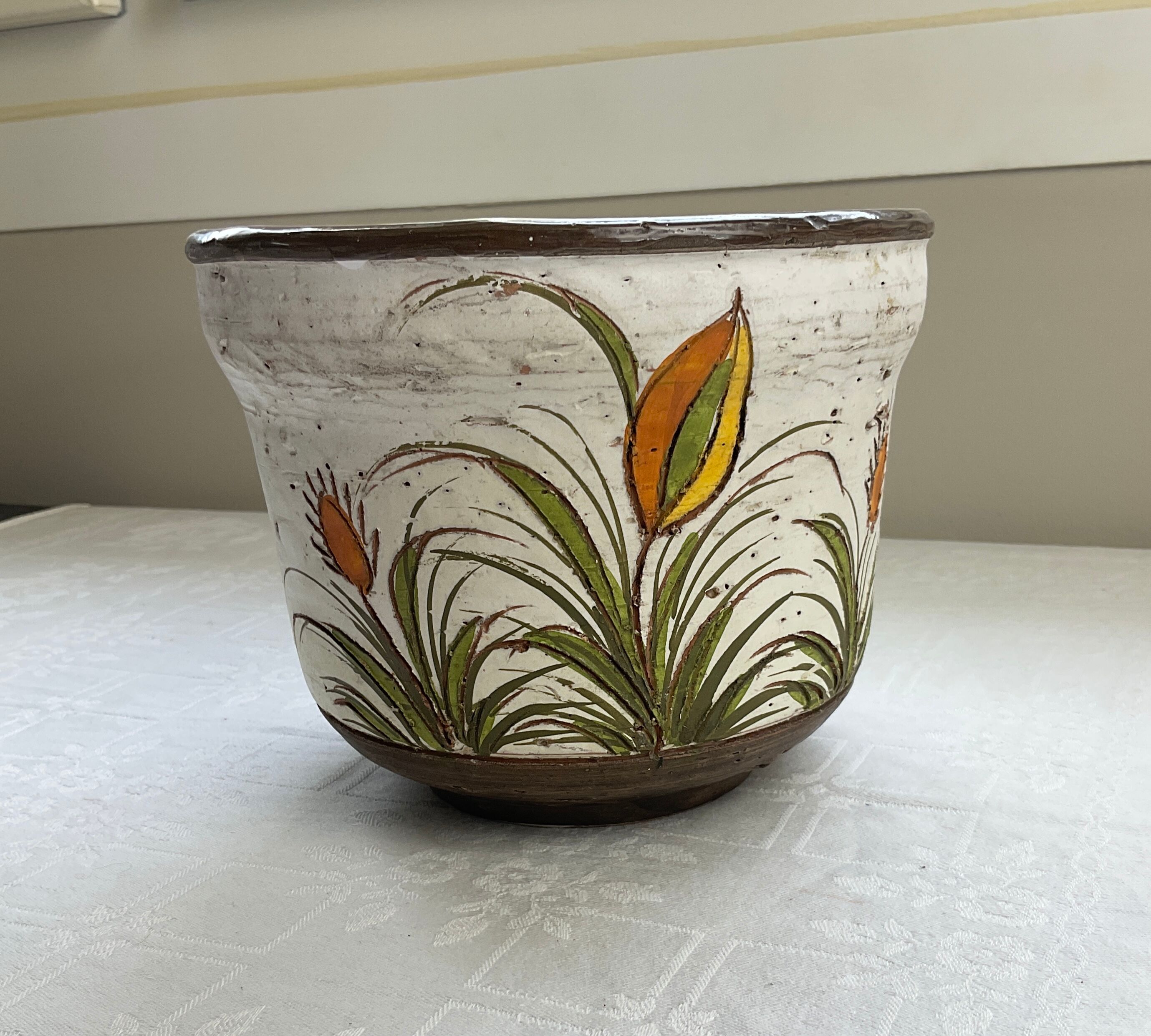 Hand-painted ceramic pot cover