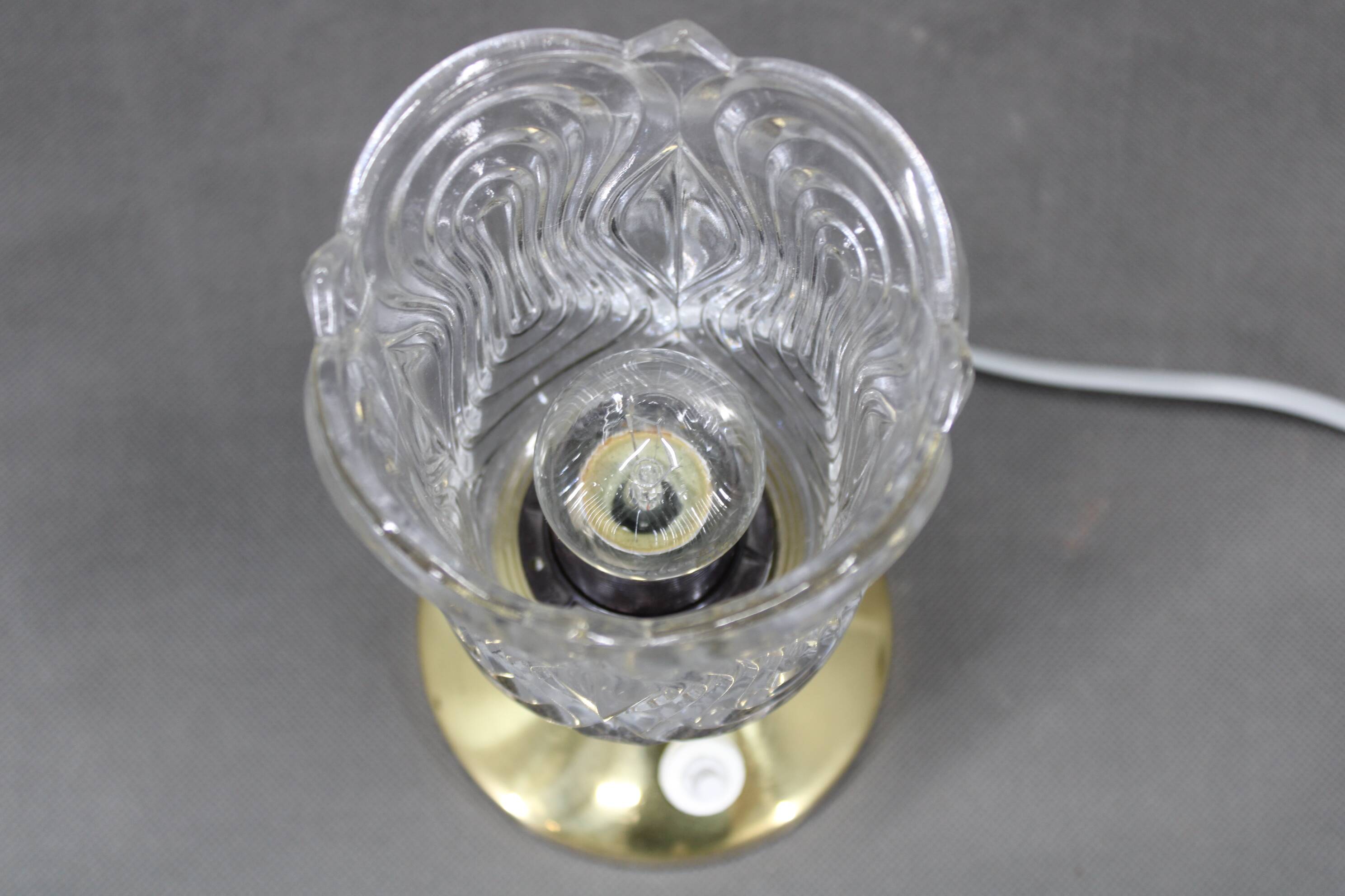 Pair of 1970s Lidokov mid-century table lamps with sculpted pressed glass shades