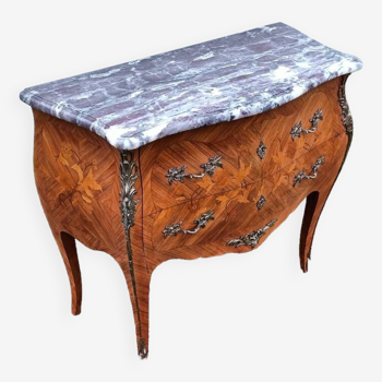 Commode ancienne marqueterie plateau marbre style louis xv