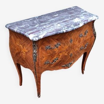 Old marquetry chest of drawers, Louis XV style marble top