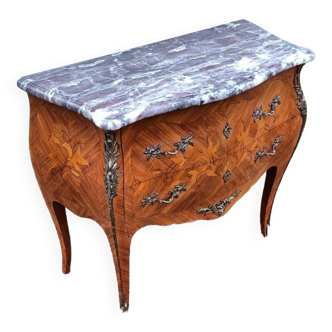Commode ancienne marqueterie plateau marbre style louis xv