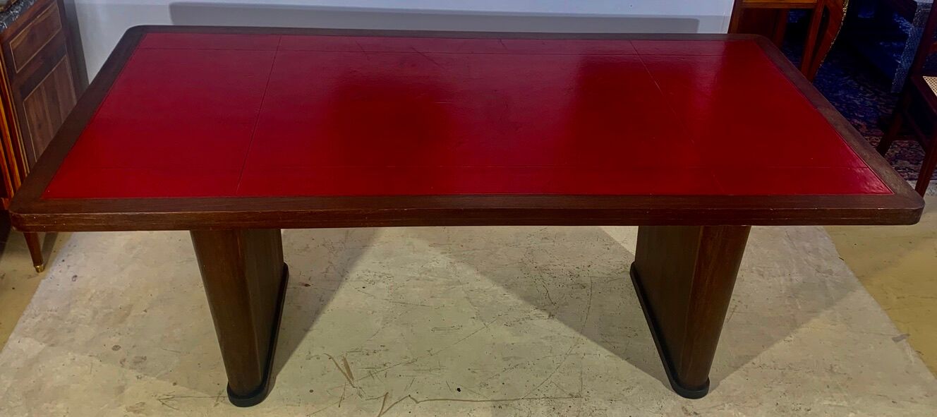 Bureau époque art déco , palissandre, cuir rouge hermes