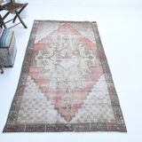 Tapis turc Antique en laine fait à la main, 4x9 nuances de rouge et jaune, 129x267Cm