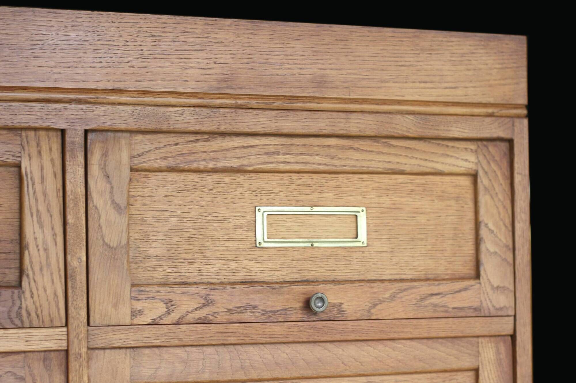 Oak flap cabinet (1930s/40s). Comes from a school.