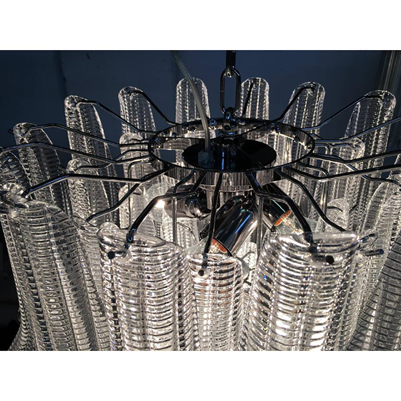 Murano Glass Sputnik Chandelier With Clear "Seghettata" Italian Glass