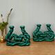 Pair of vintage green ceramic candlesticks signed Hubert Pernin, Vallauris.