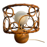 Solid wood table lamp with opaline wicker globe