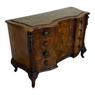 serpentine commode in antique walnut