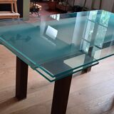 Cattelan Italia designer table – Tempered glass + extensions – Dark wood legs